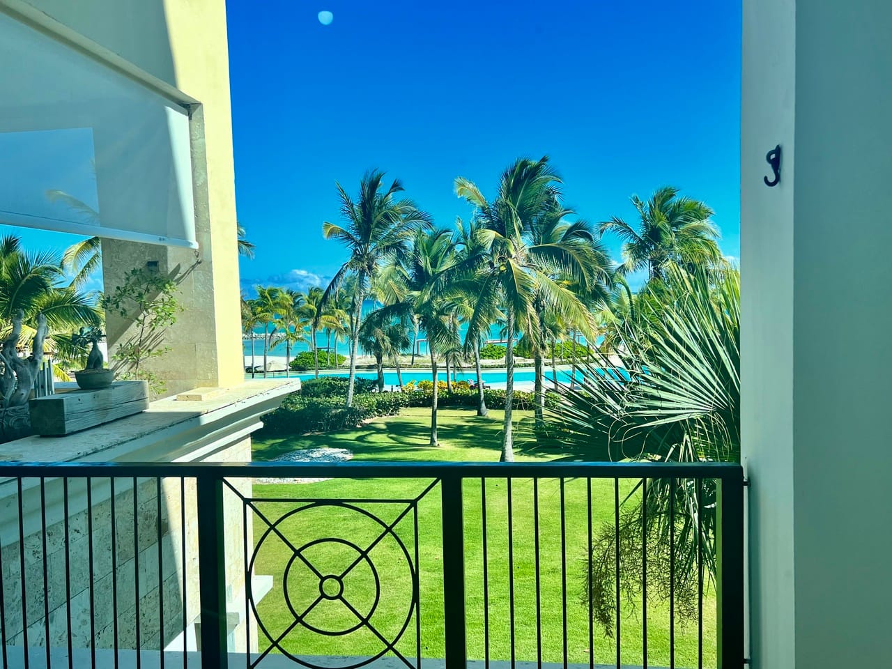 3-Bedroom Cap Cana Condo — Terrace with Ocean and Pool View