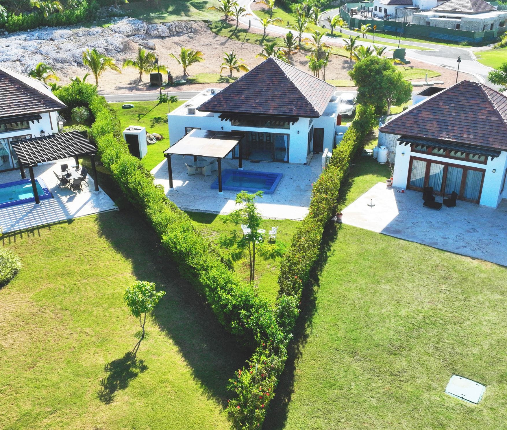 4-Bedroom Cap Cana Villa — Aerial View with Backyard and Pool